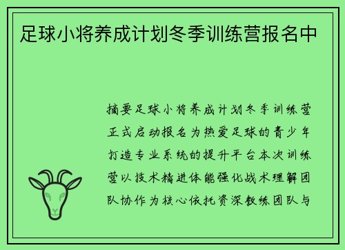 足球小将养成计划冬季训练营报名中