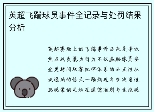 英超飞踹球员事件全记录与处罚结果分析